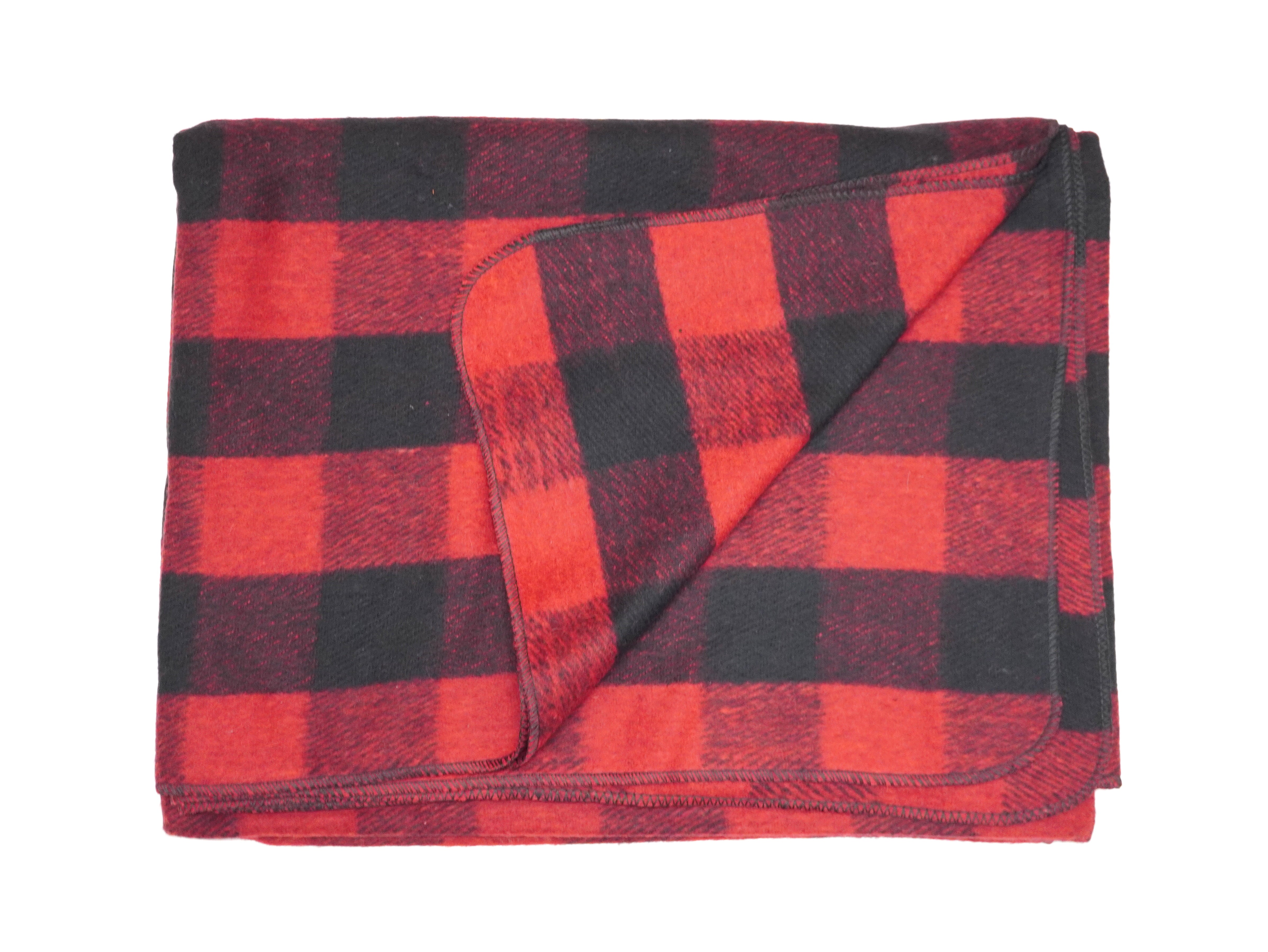 75% Wool Buffalo Blanket Plaid Check Throw Rug Red & Black