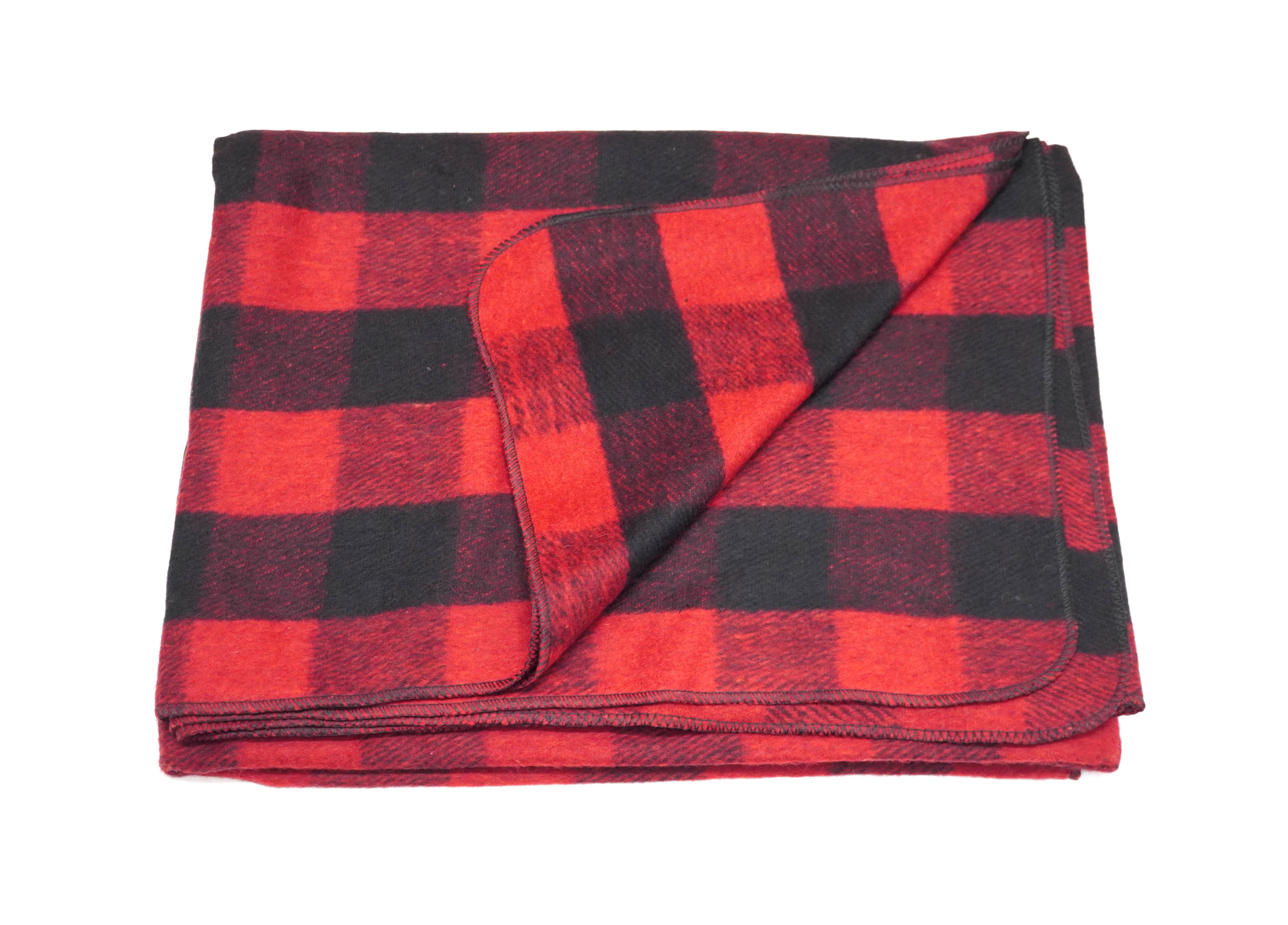 75% Wool Buffalo Blanket Plaid Check Throw Rug Red & Black