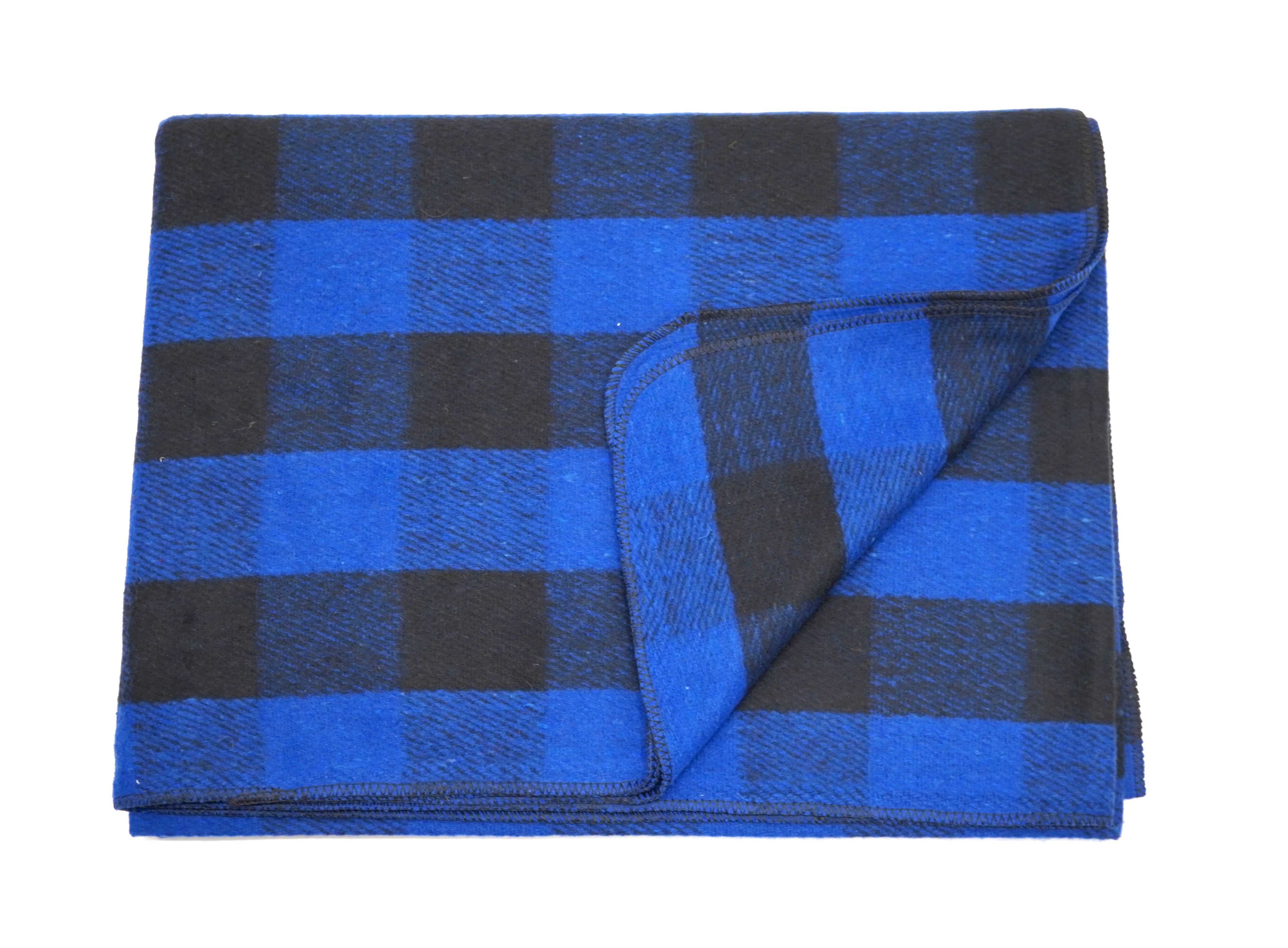 75% Wool Buffalo Blanket Plaid Check Throw Rug Blue Black