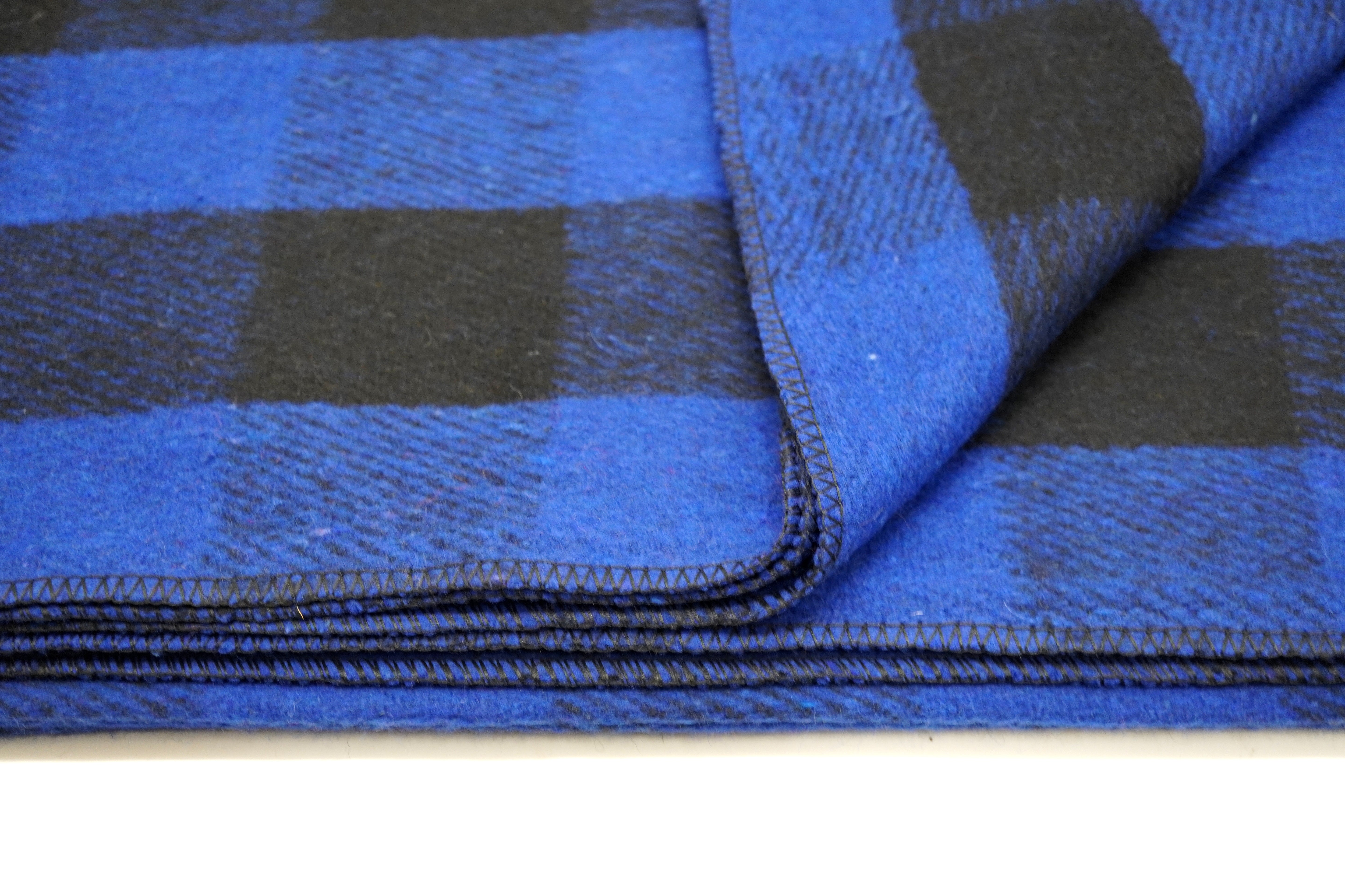 75% Wool Buffalo Blanket Plaid Check Throw Rug Blue & Black