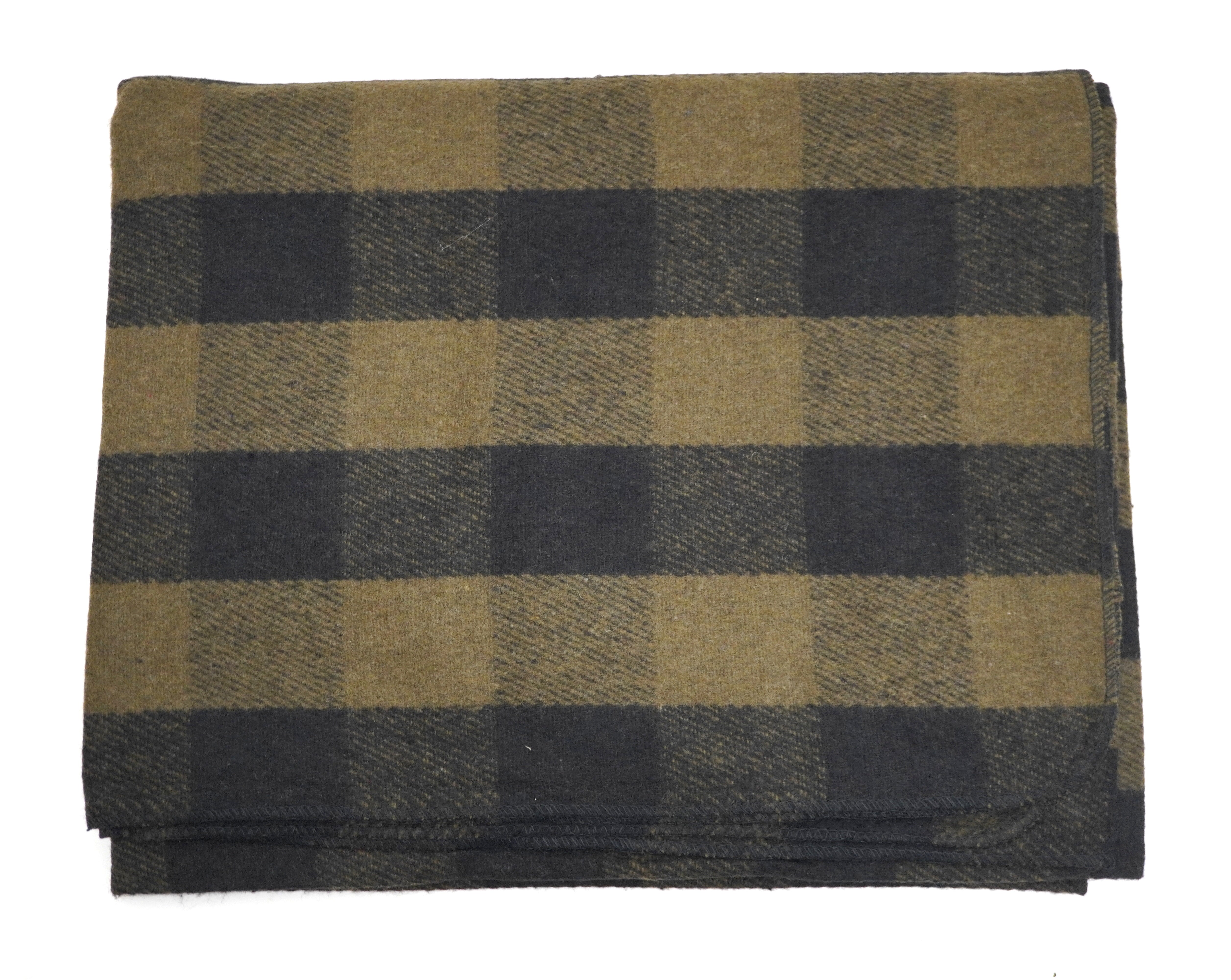 75% Wool Buffalo Blanket Plaid Check Throw Rug Olive / Army Green & Black