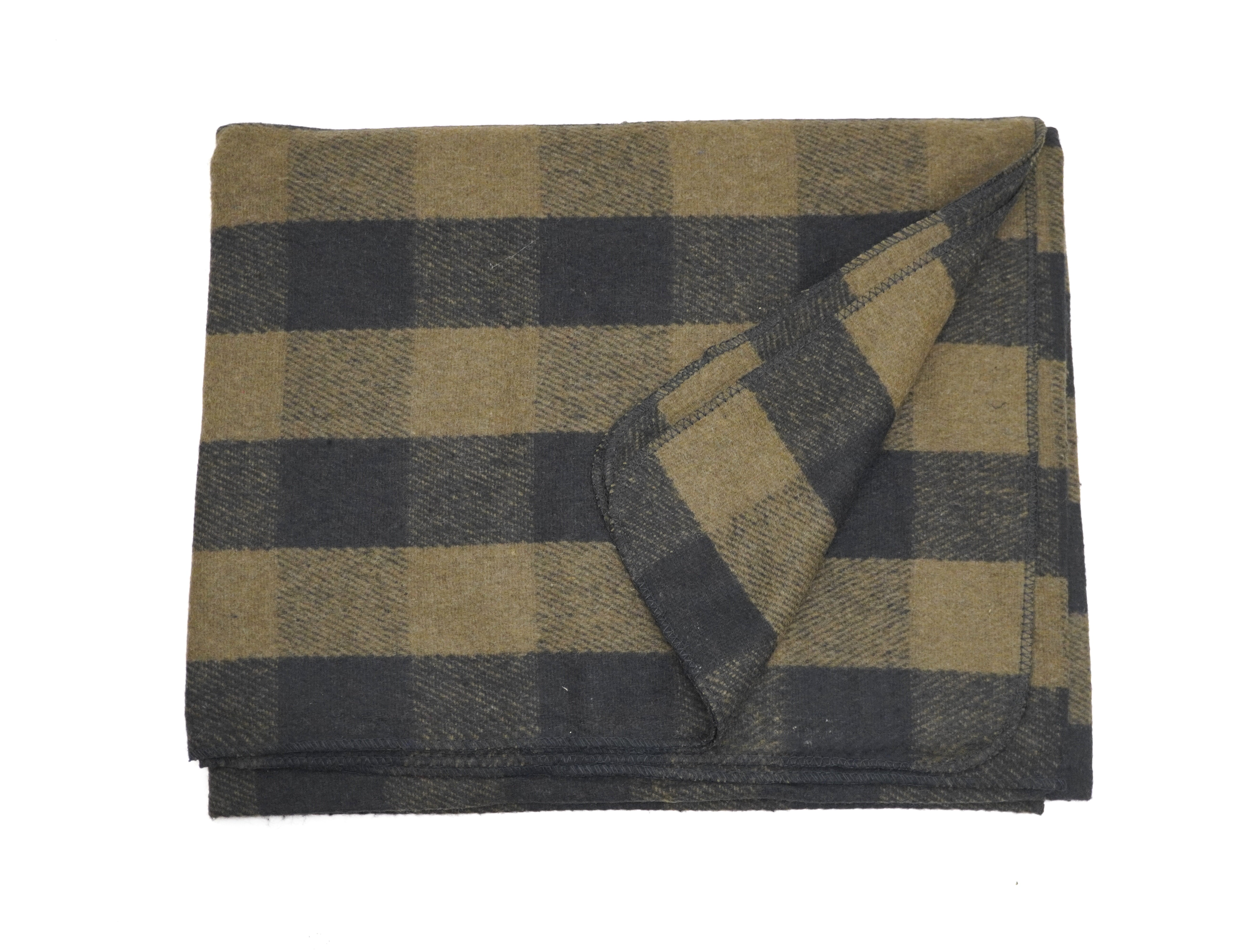 75% Wool Buffalo Blanket Plaid Check Throw Rug Olive / Army Green & Black