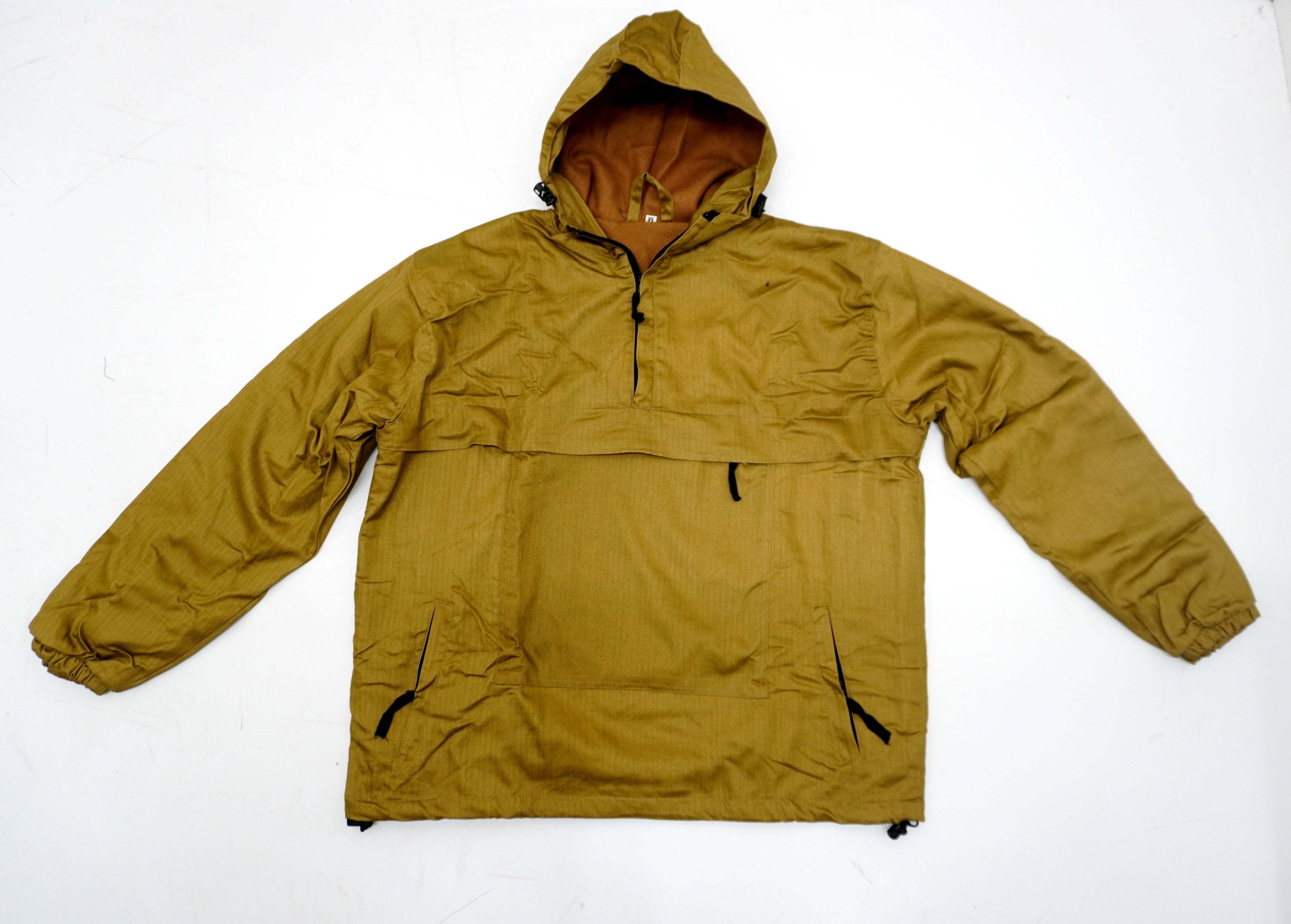Vintage Herringbone Cotton Canvas Anorak / Smock Tan Wool Lined
