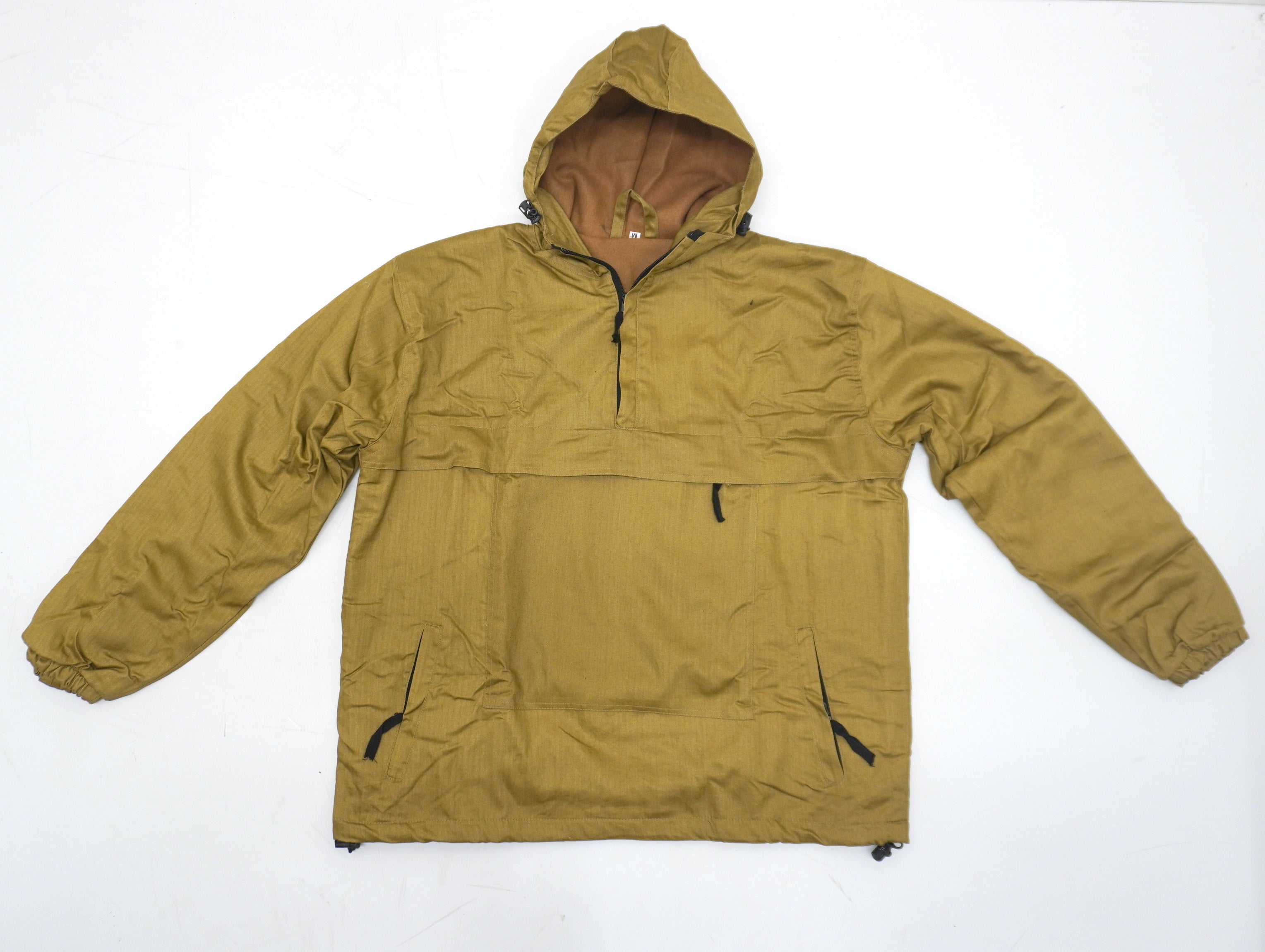 Vintage Herringbone Cotton Canvas Anorak / Smock Tan Wool Lined