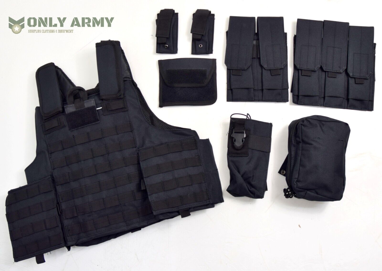 British Army SAS SF Style Complete MOLLE Combat Vest With Pouches Black Airsoft