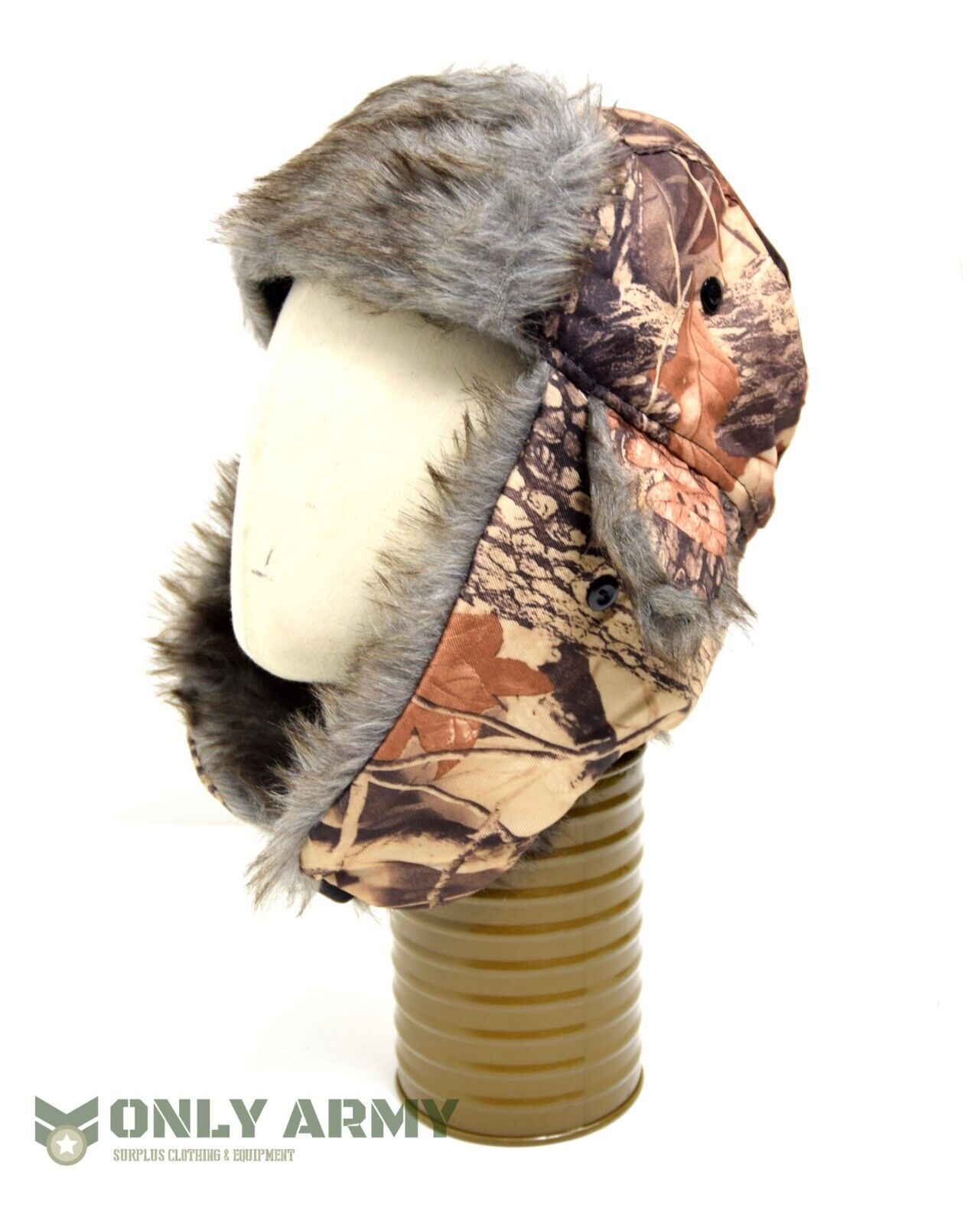 Army Style Winter Hat Faux Fur Lined Trapper Tree Camo Real Tree Cold Weather