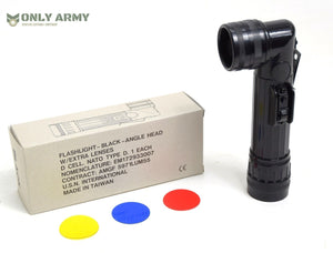 British Army BLACK Angle Torch Flashlight With Filters D Size Cadet Military NEW
