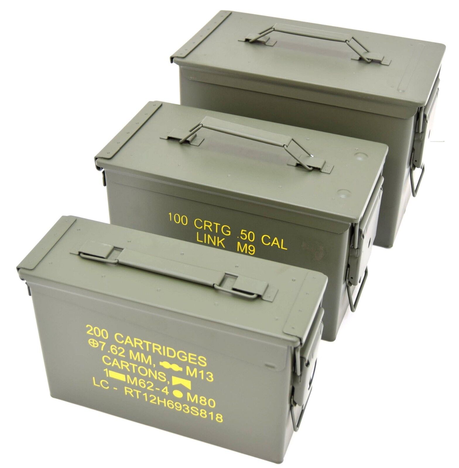 NATO 50Cal Ammo Box Army Storage Ammunition Surplus Issue Tin Tool Metal 3 Sizes