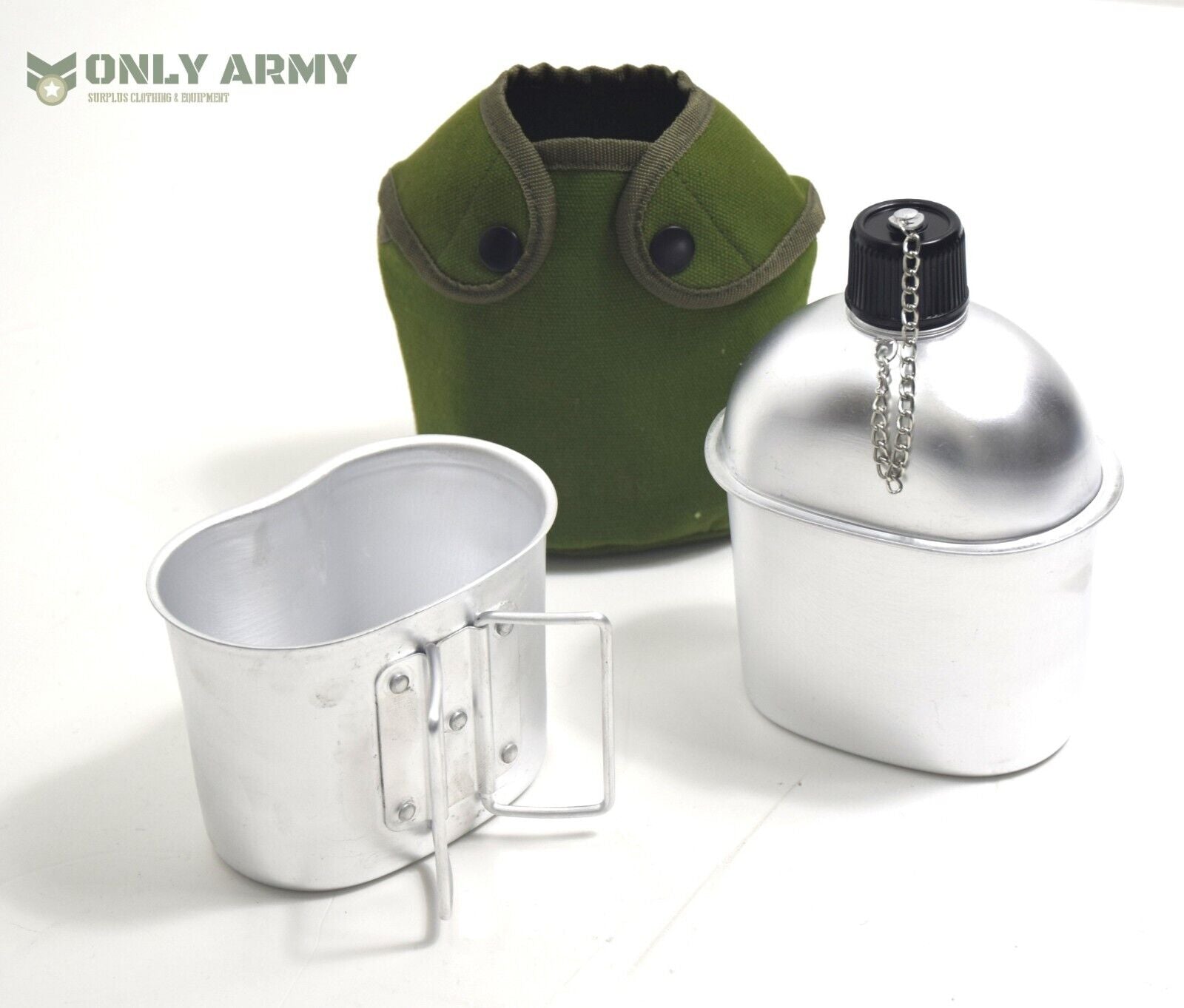 Army / Military Style Metal Water Bottle + Cup + Pouch Set Canteen Bottle Mug