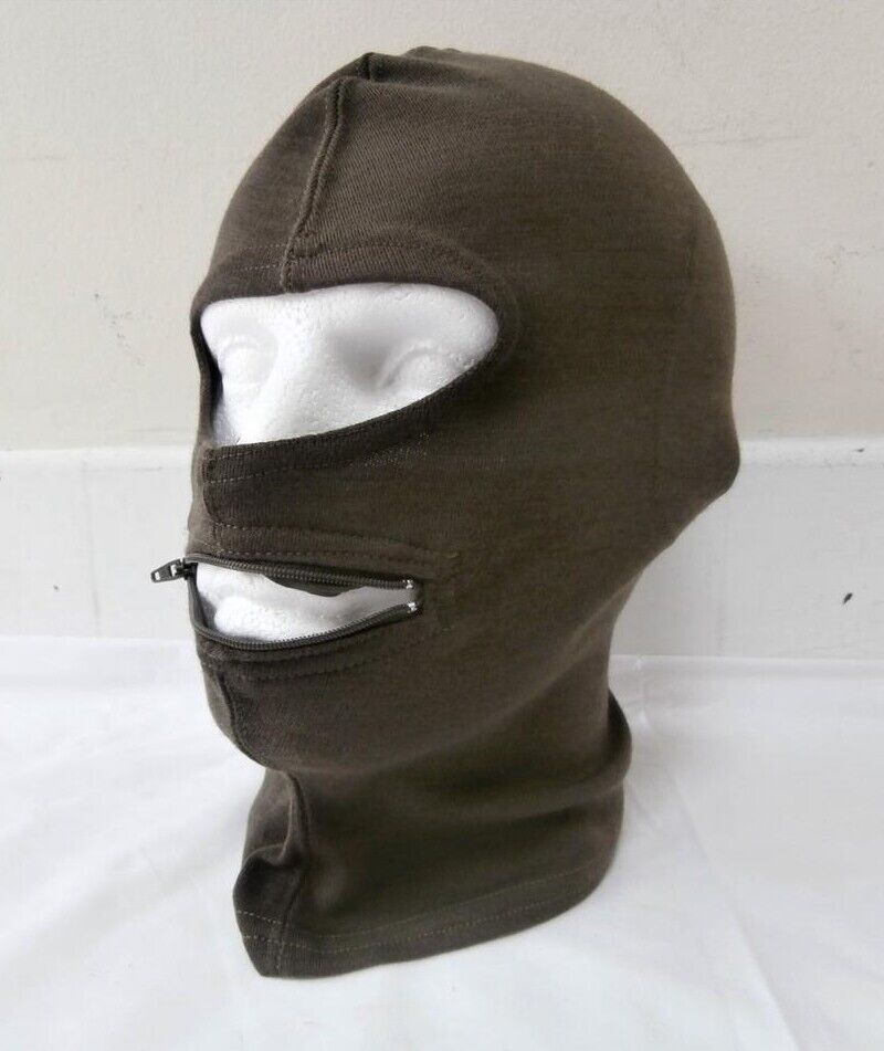 Italian Army Cold Weather Face Mask Ski Balaclava With Zip Thin But Warm Wool