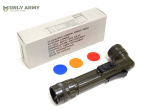 British Army Mini Angle Torch Flashlight With Filter Olive Green Cadet Military