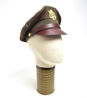 Repro US Army WW2 Officers Peak Cap & Badge Brown WWII Replica Dress Uniform Hat