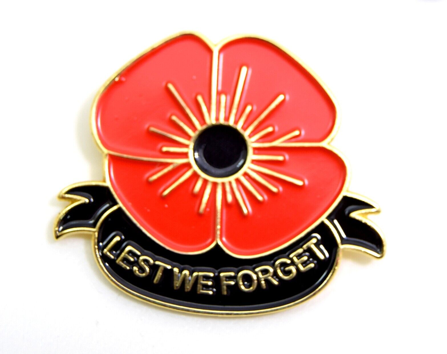 Remembrance Day Red POPPY Flower Enamelled Lapel BADGE Lest We Forget