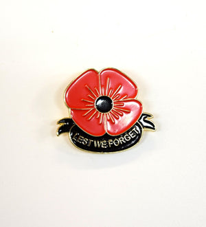 Remembrance Day Red POPPY Flower Enamelled Lapel BADGE Lest We Forget