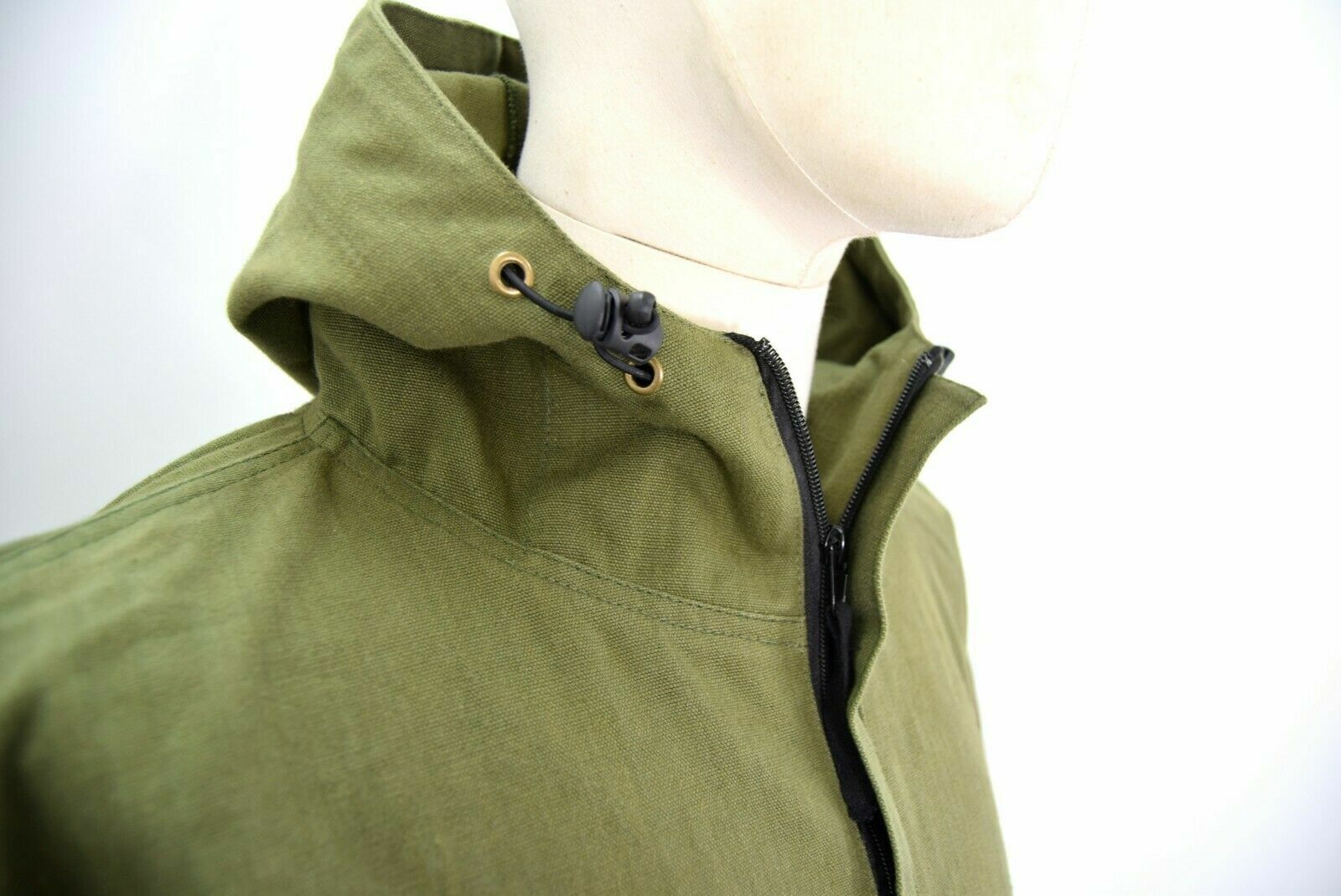 Army Olive OD Smock Canvas Cotton Anorak Buffalo Top Hooded Jacket Thick Vintage