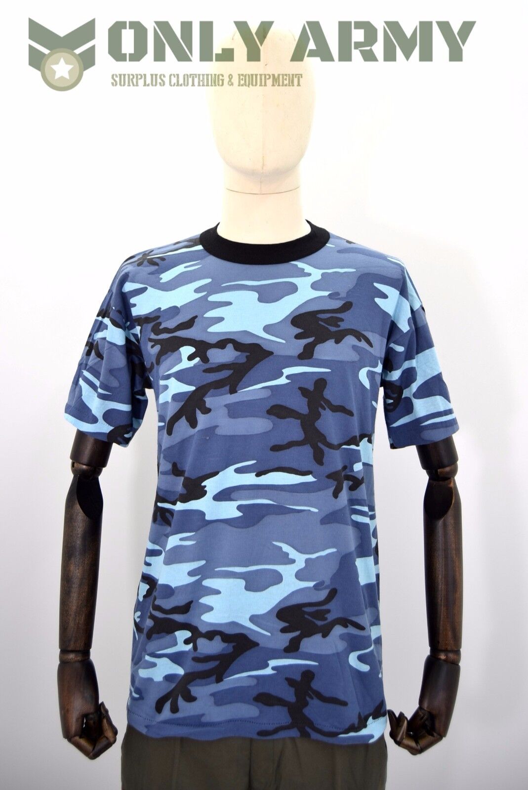 Blue Urban Camo Tshirt Army Woodland Midnight Camo T-shirt Crew Neck Camouflage