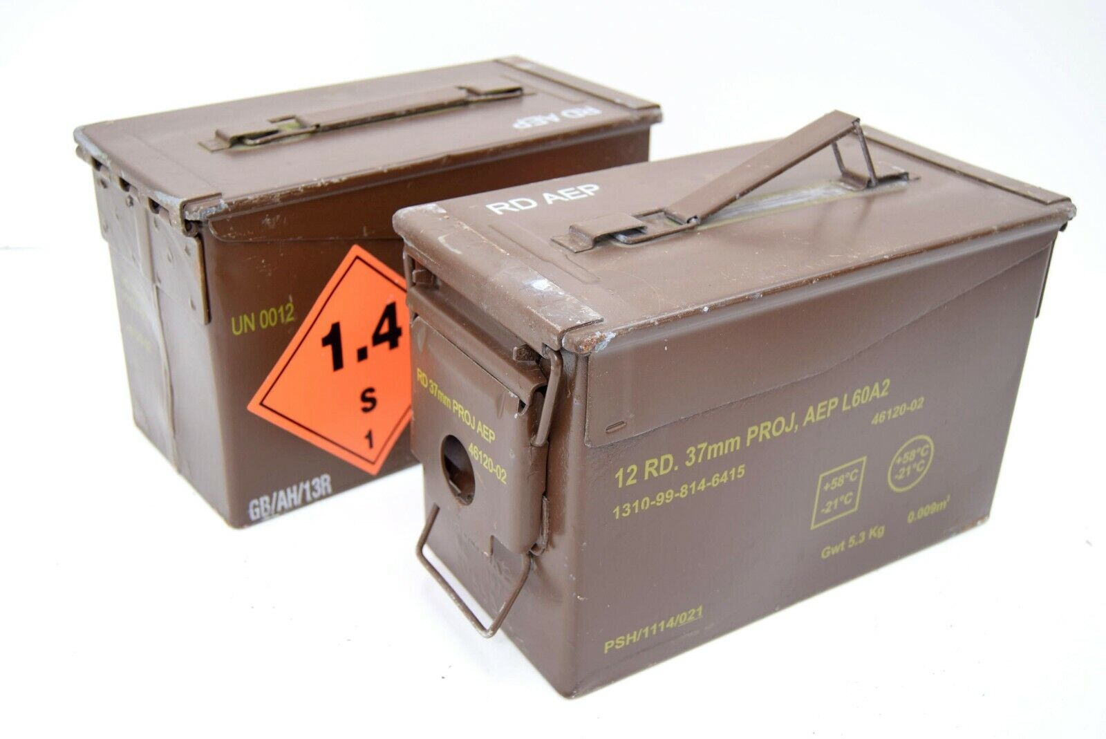 British Army 50 Cal Ammo Box 37MM Tool Box Metal Storage Brown Tin Surplus
