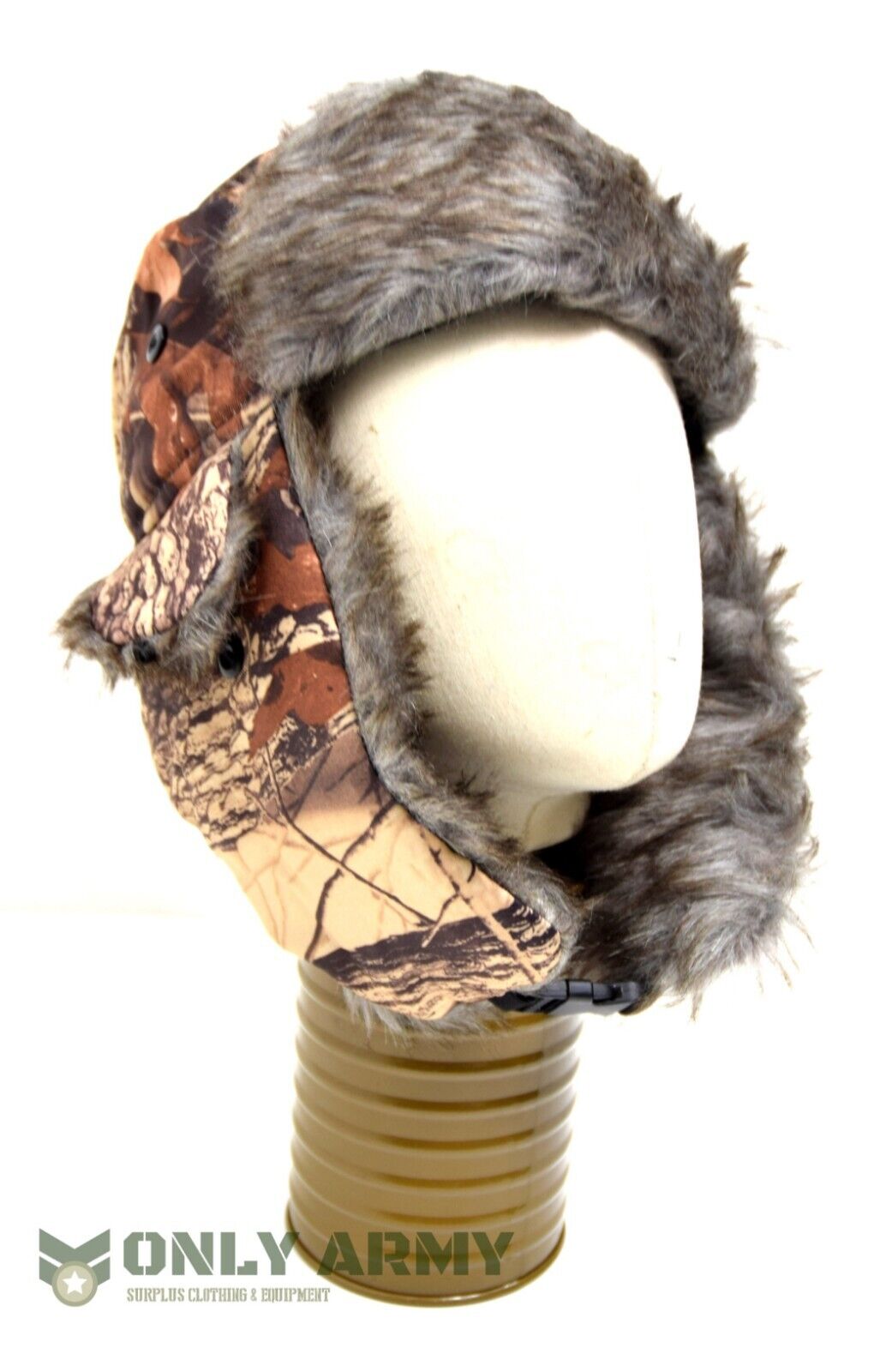 Army Style Winter Hat Faux Fur Lined Trapper Tree Camo Real Tree Cold Weather