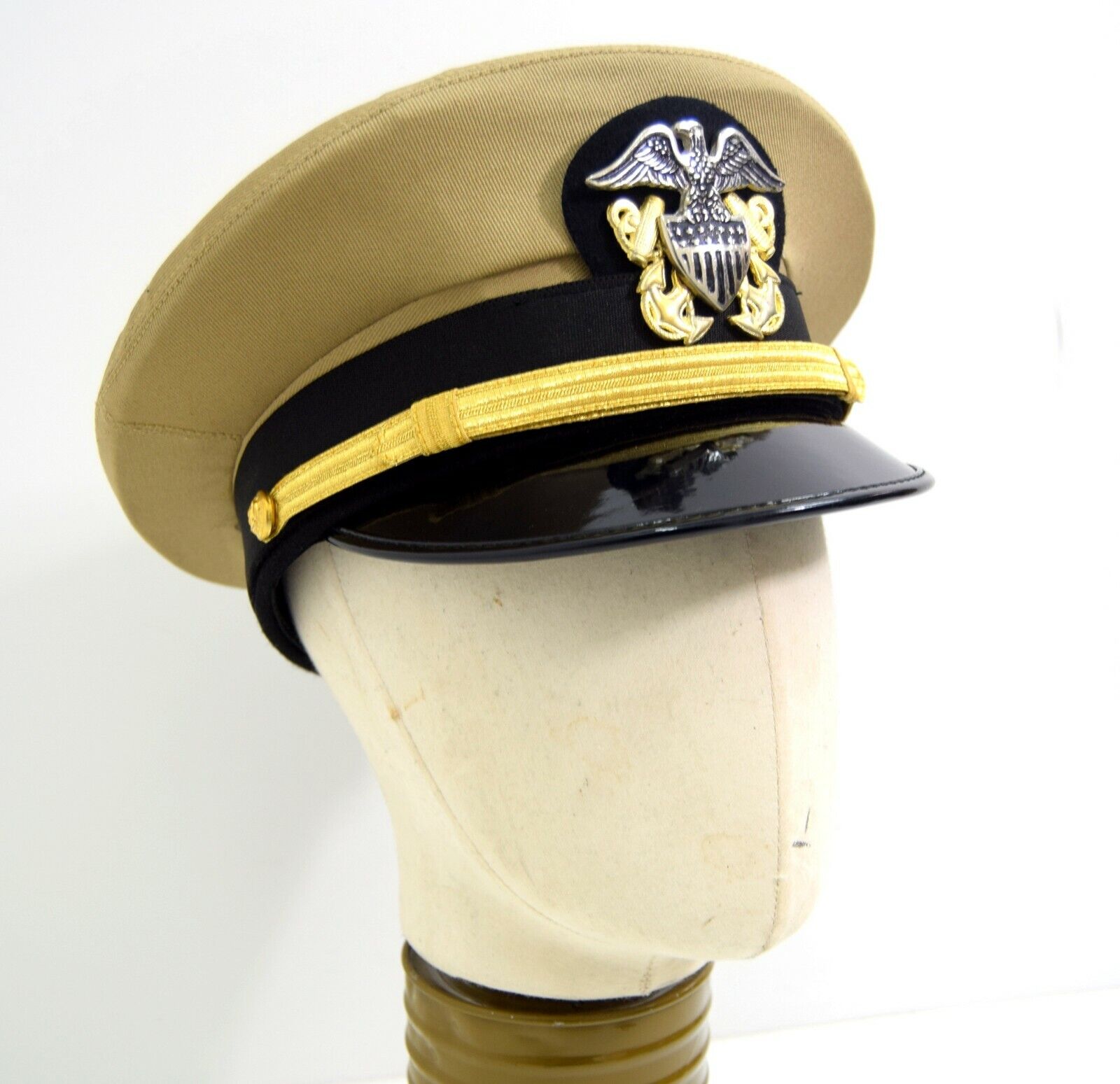 WW2 US Navy Officers Peak Cap Repro Dress Uniform Cap Military Army Tan Tropical