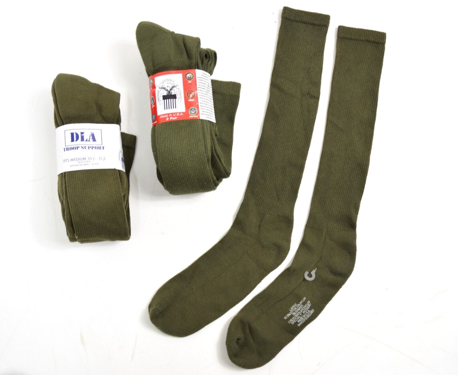 3 x Pairs US Army Issue Long Length Socks Olive Drab Green Thick USMC Boot Sock