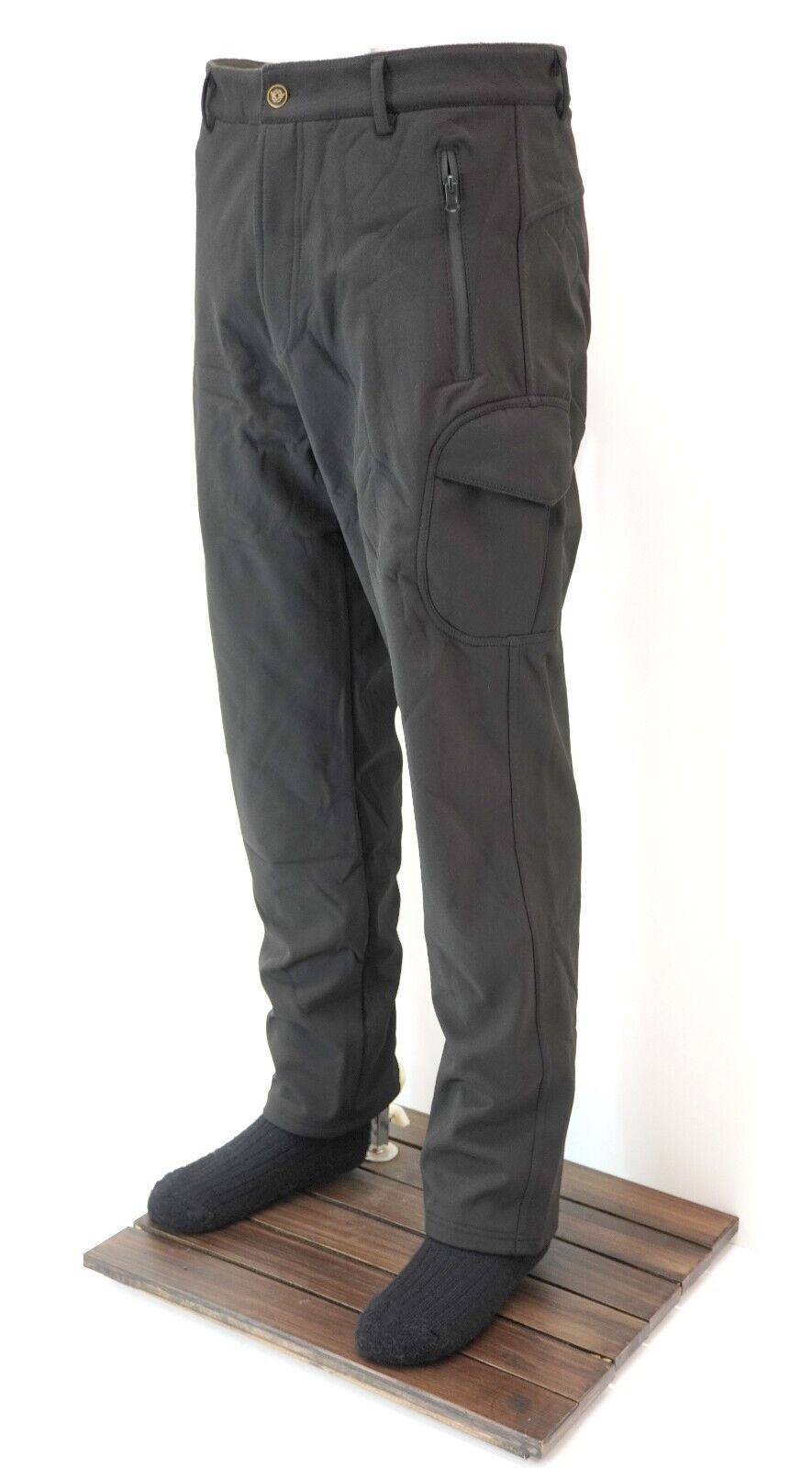 Black Tactical Softshell Waterproof Fleece Lined Combat Cargo Trousers Pants