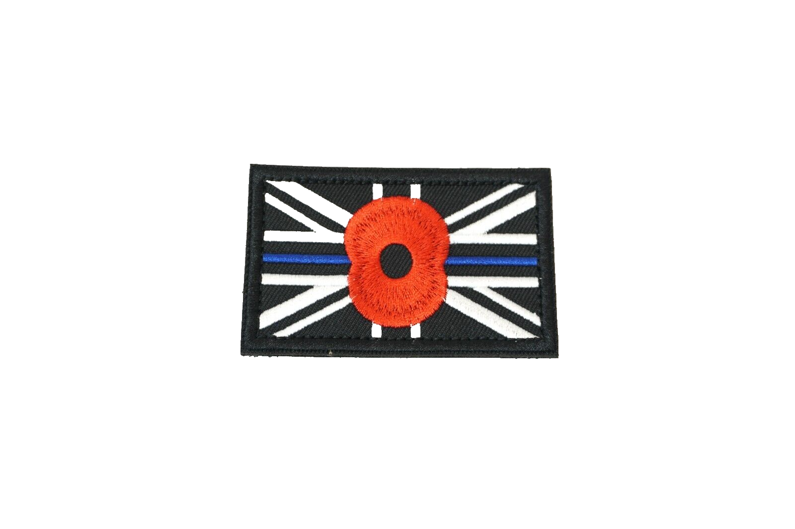 Black Union Jack Thin Blue Line Poppy Patch / Badge UK Police GB Flag Patch