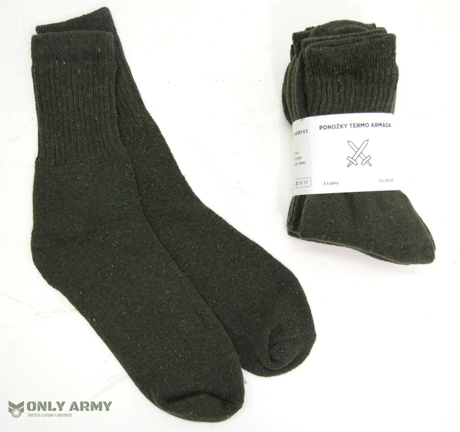 3 x Pairs Czech Army Green Socks Military Lightweight Soft Warm Boot Military 