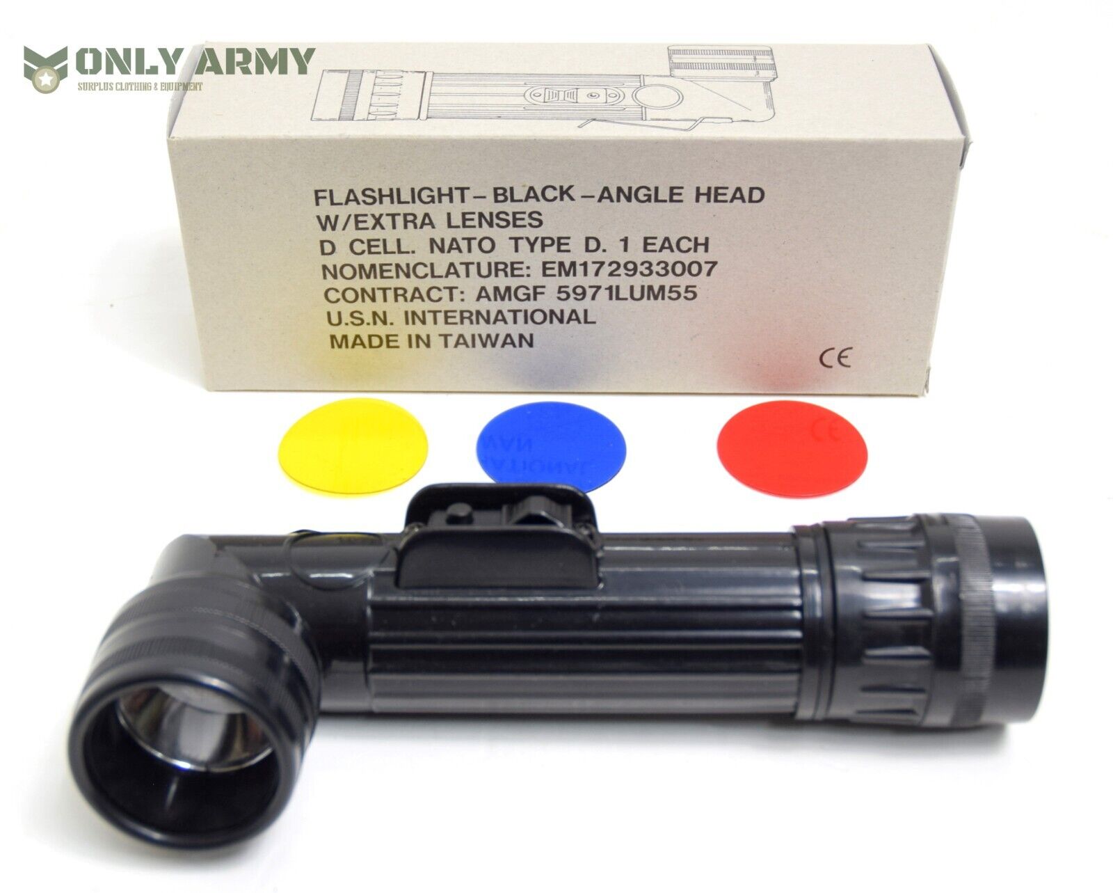 British Army BLACK Angle Torch Flashlight With Filters D Size Cadet Military NEW