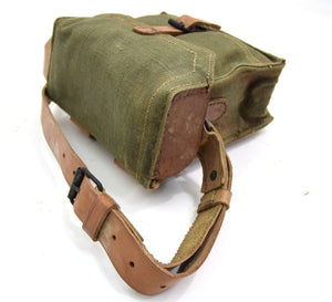 Vintage French Army Canvas Satchel With Leather Strap Ammo Magazine Mussete Bag