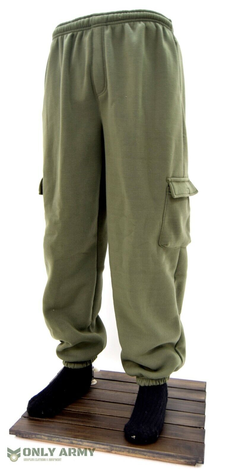Army Olive Green Fleece Combat Jogging Bottoms Trousers Pant Side Cargo Pockets 