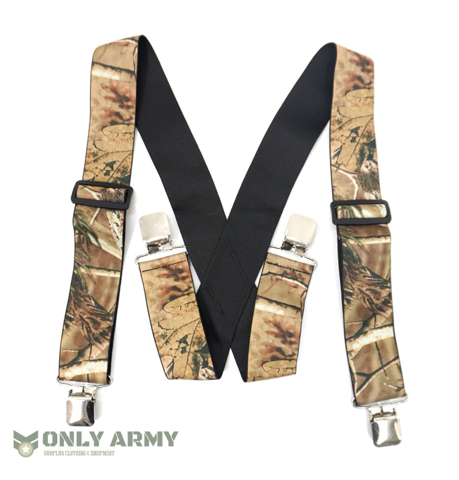 Elasticated Clip on Tree Camo Braces Realtree Oak Camouflage Suspenders