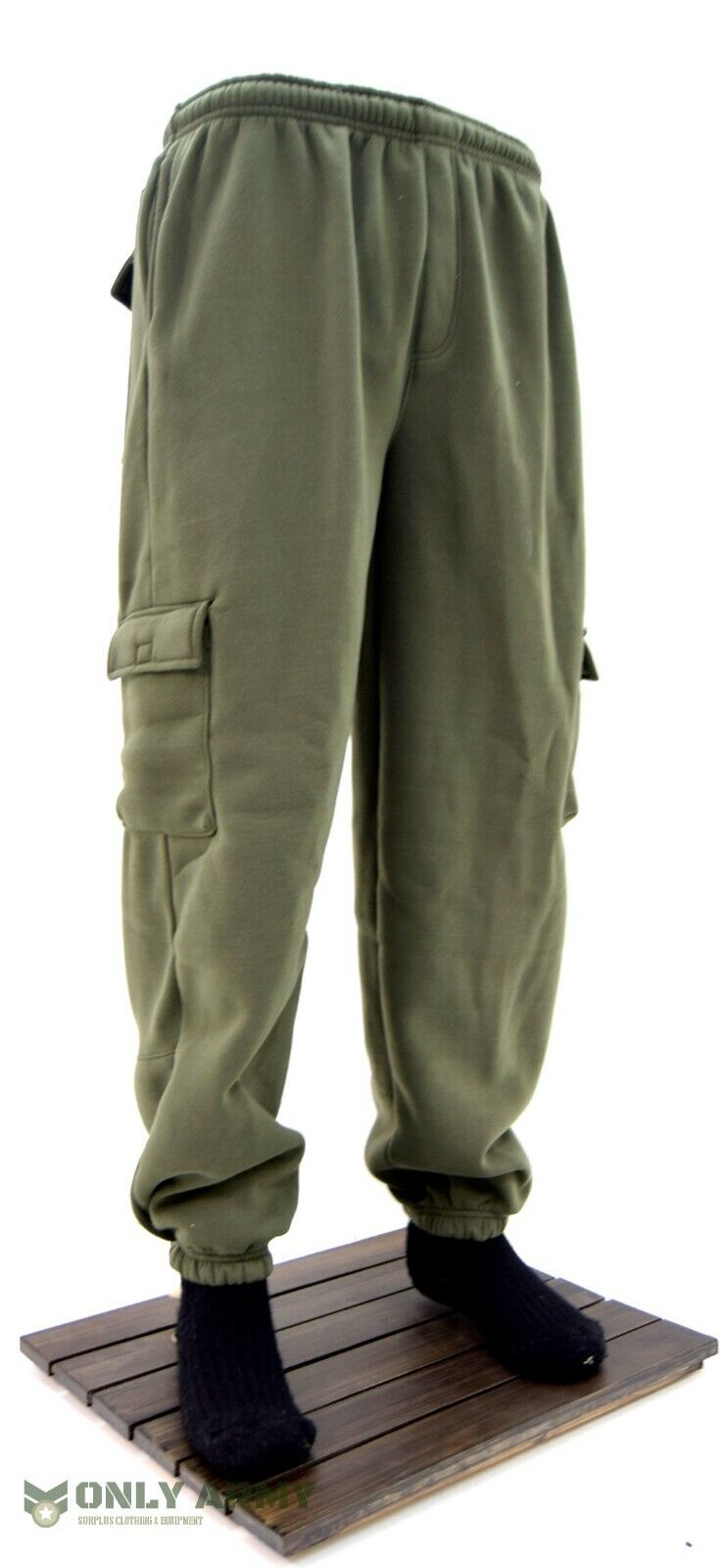 Army Olive Green Fleece Combat Jogging Bottoms Trousers Pant Side Cargo Pockets 