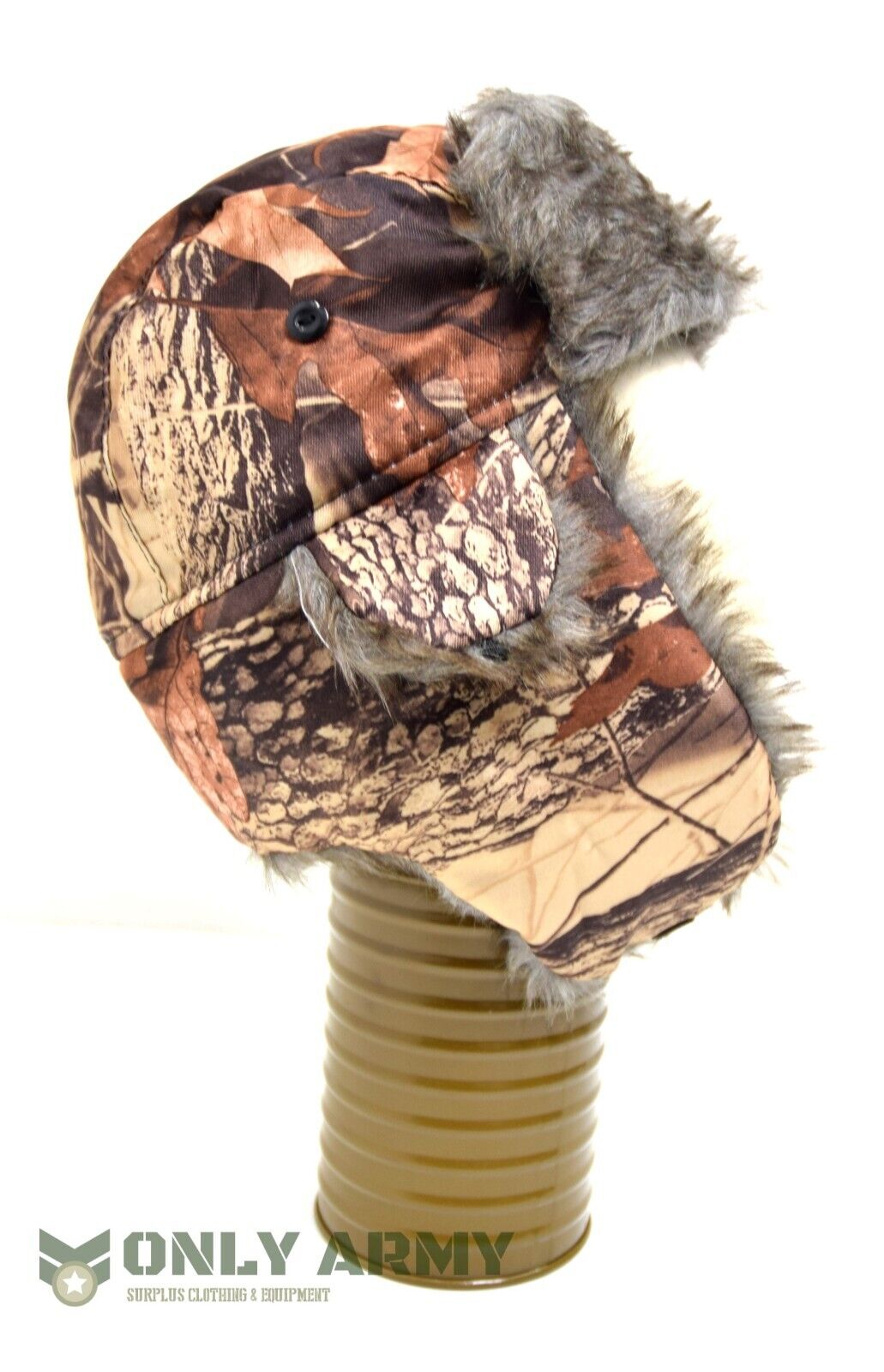 Army Style Winter Hat Faux Fur Lined Trapper Tree Camo Real Tree Cold Weather