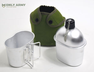 Army / Military Style Metal Water Bottle + Cup + Pouch Set Canteen Bottle Mug