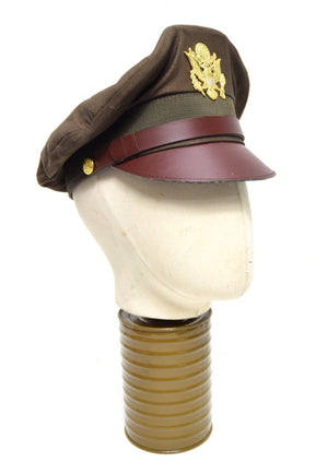 Repro US Army WW2 Officers Peak Cap & Badge Brown WWII Replica Dress Uniform Hat